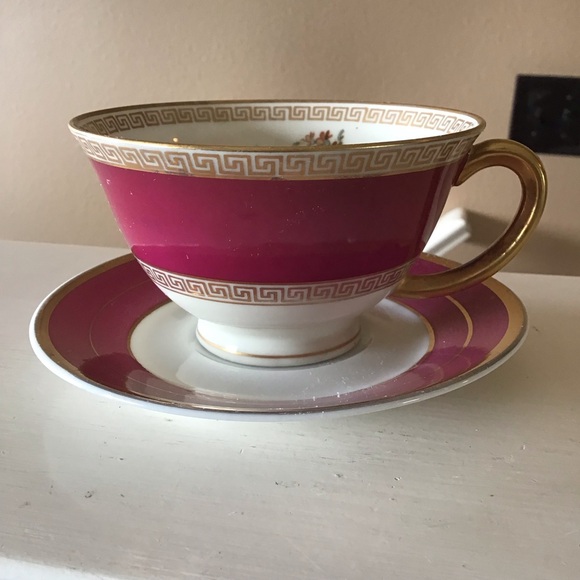 Vintage Fine Bone China Dark Pink Gold Floral Teacup & Saucer Set (Czech) - Picture 5 of 7
